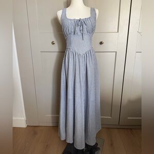 Blue and White Striped Sundress - Sleeveless Maxi Dress Size Small (Like New)